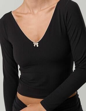 Aerie Offline Real Me Xtra Rib V-Neck Shirt Longsleeve Athletic Shelf Bra Sz L